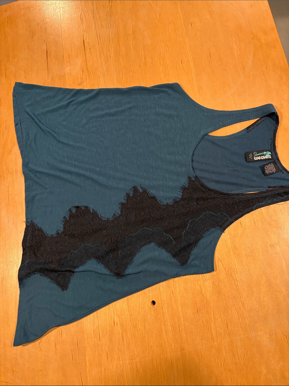 Weavers Teal Tank with Black Lace Accent